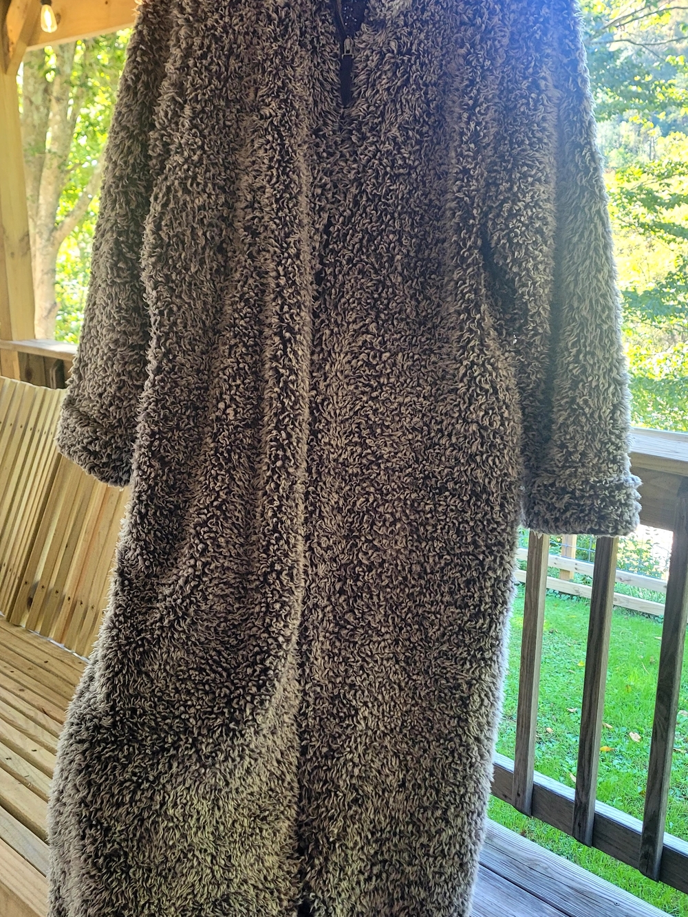 Plush Full-Length Zip Up Robe in Grey/white- Ultra Soft And Cozy Wear